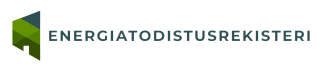 Energiatodistusrekisterin logo, jossa kulmikas tunnus vihreän eri tummilla sävyillä sekä nimiosa palvelun nimellä.